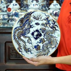 Bộ Đồ Thờ Gia Tiên (Cao Cấp 17 Món) Men Lam Nổi Vẽ Vàng