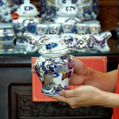 Bộ Đồ Thờ Gia Tiên (Cao Cấp 17 Món) Men Lam Nổi Vẽ Vàng