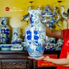 Bộ Đồ Thờ Gia Tiên (Hào Gia 31 Món) Men Lam Vẽ Vàng