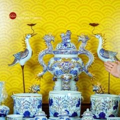 Bộ Đồ Thờ Gia Tiên (Hào Gia 31 Món) Men Lam Vẽ Vàng