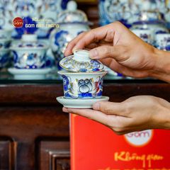 Bộ Đồ Thờ Gia Tiên (Cao Cấp 17 Món) Men Lam Vẽ Vàng