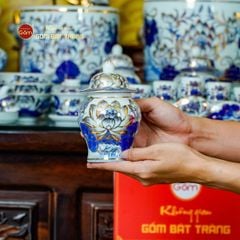 Bộ Đồ Thờ Gia Tiên (Hào Gia 31 Món) Men Lam Vẽ Vàng
