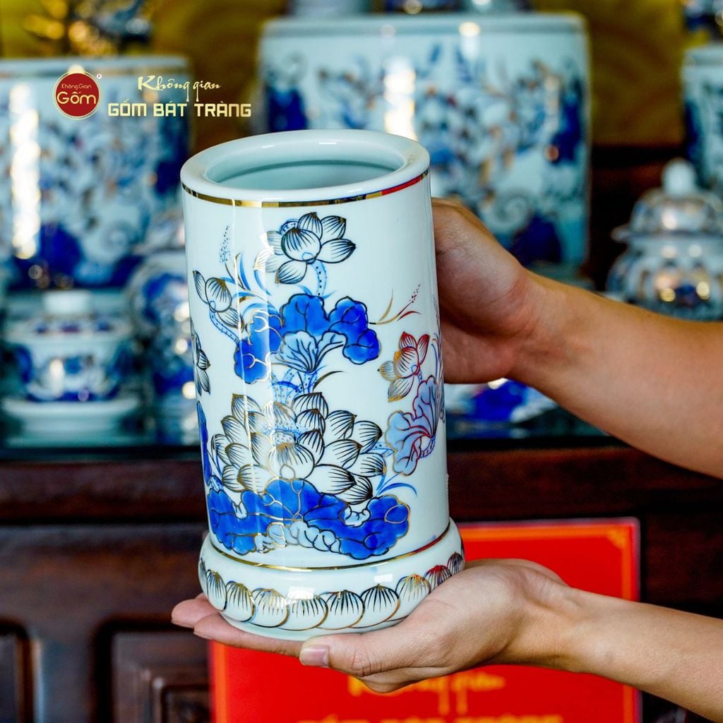 Bộ Đồ Thờ Gia Tiên (Hào Gia 31 Món) Men Lam Vẽ Vàng