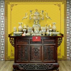 Bộ Đồ Thờ Gia Tiên (Cao Cấp 17 Món) Men Rạn Vẽ Vàng