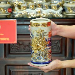 Bộ Đồ Thờ Gia Tiên (Cao Cấp 17 Món) Men Rạn Vẽ Vàng