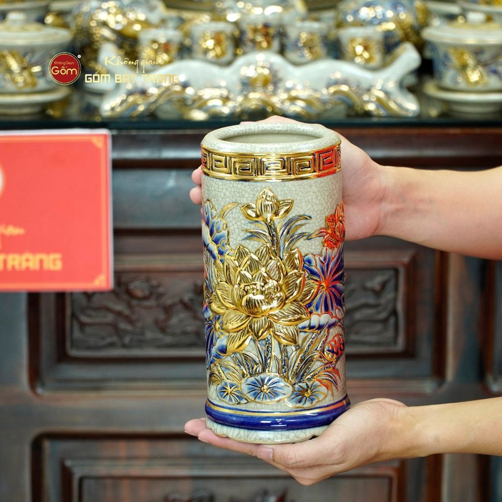 Bộ Đồ Thờ Gia Tiên (Hào Gia 30 Món) Men Rạn Vẽ Vàng