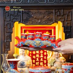 Bộ Đồ Thờ Thần Tài Thổ Địa (Cao Cấp 11 Món) Men Đỏ