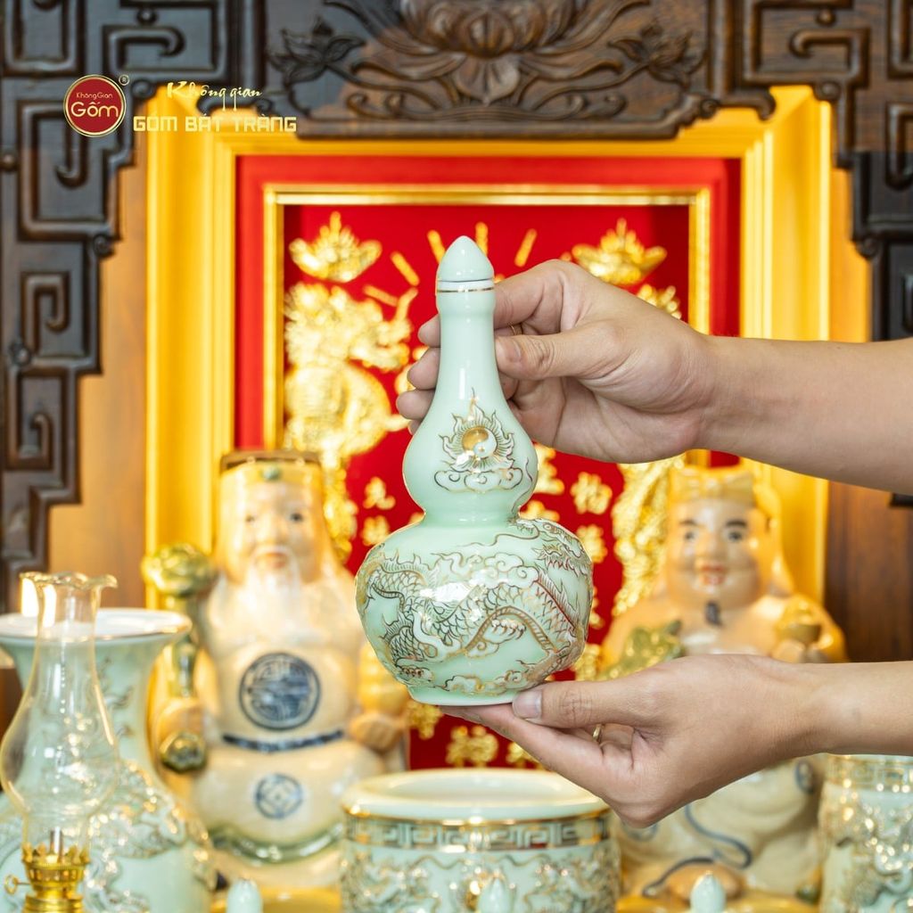 Bộ Đồ Thờ Thần Tài Thổ Địa (Cao Cấp 11 Món) Men Hoàng Tộc Vẽ Vàng