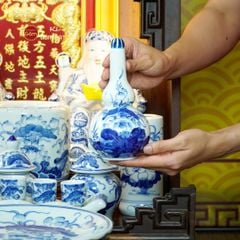 Bộ Đồ Thờ Thần Tài Thổ Địa (Cao Cấp 12 Món) Men Lam