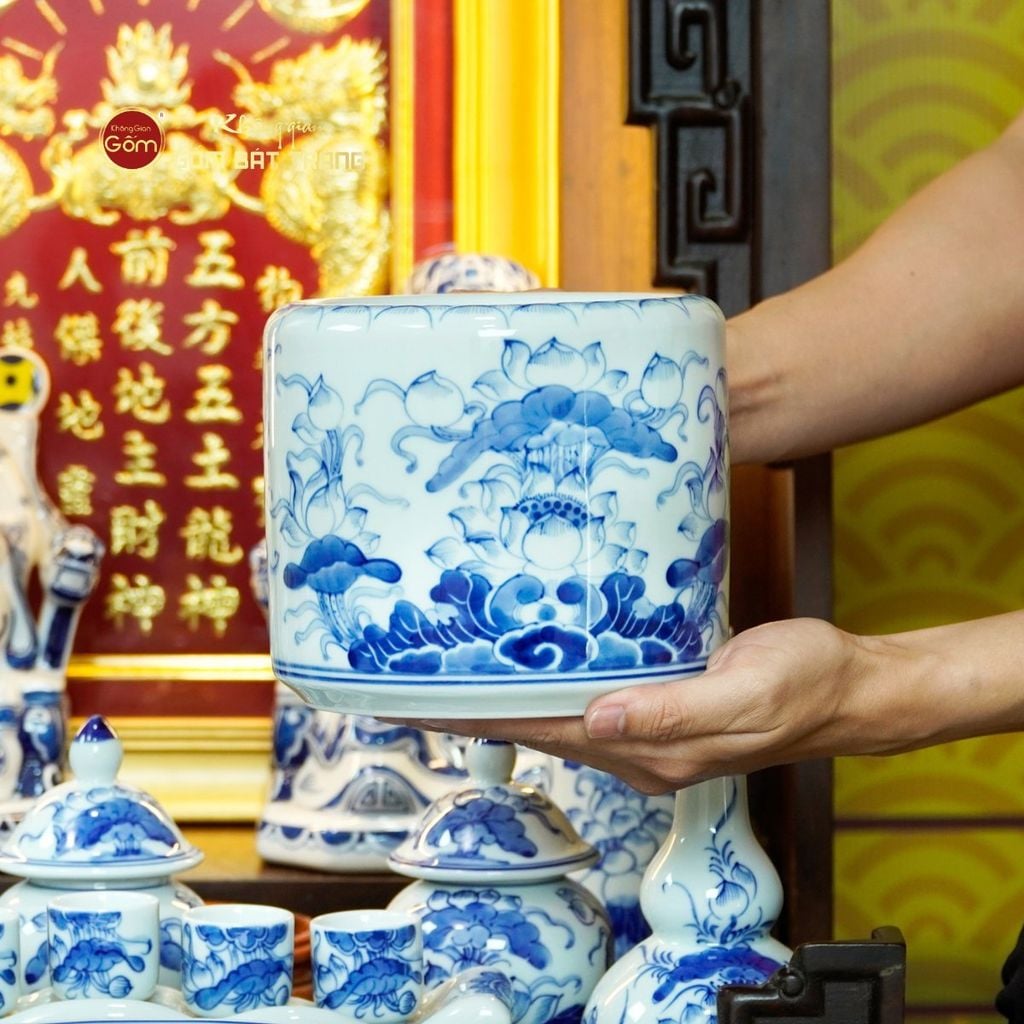 Bộ Đồ Thờ Thần Tài Thổ Địa (Cao Cấp 12 Món) Men Lam