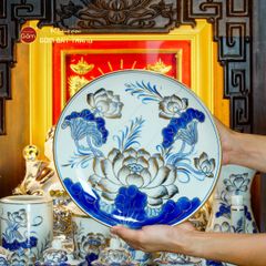 Bộ Đồ Thờ Thần Tài Thổ Địa (Cao Cấp 12 Món) Men Lam Vẽ Vàng