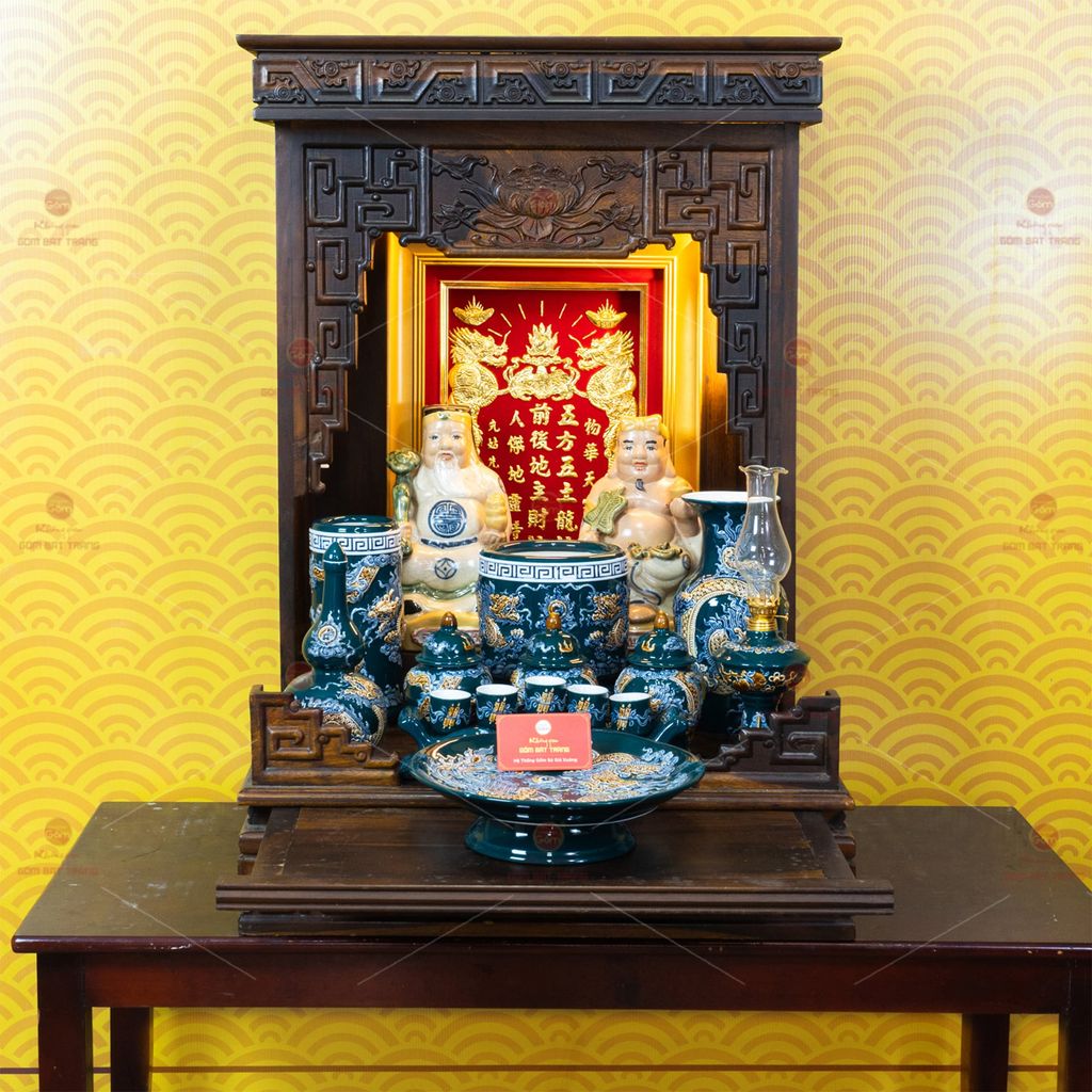 Bộ Đồ Thờ Thần Tài Thổ Địa (Cao Cấp 11 Món) Men Lục