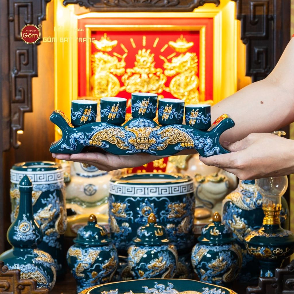 Bộ Đồ Thờ Thần Tài Thổ Địa (Cao Cấp 11 Món) Men Lục