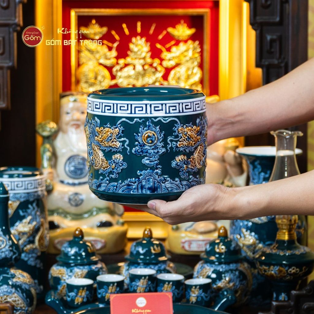 Bộ Đồ Thờ Thần Tài Thổ Địa (Cao Cấp 11 Món) Men Lục