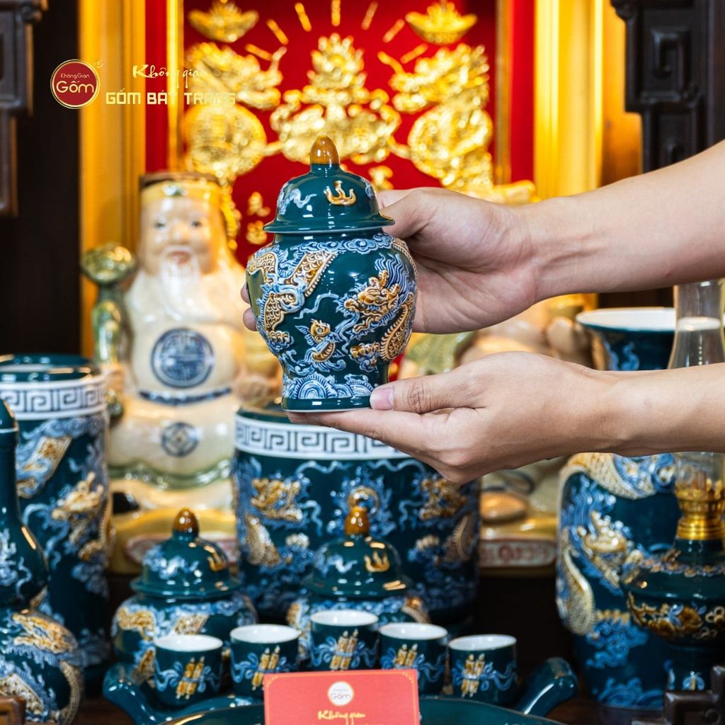 Bộ Đồ Thờ Thần Tài Thổ Địa (Cao Cấp 11 Món) Men Lục