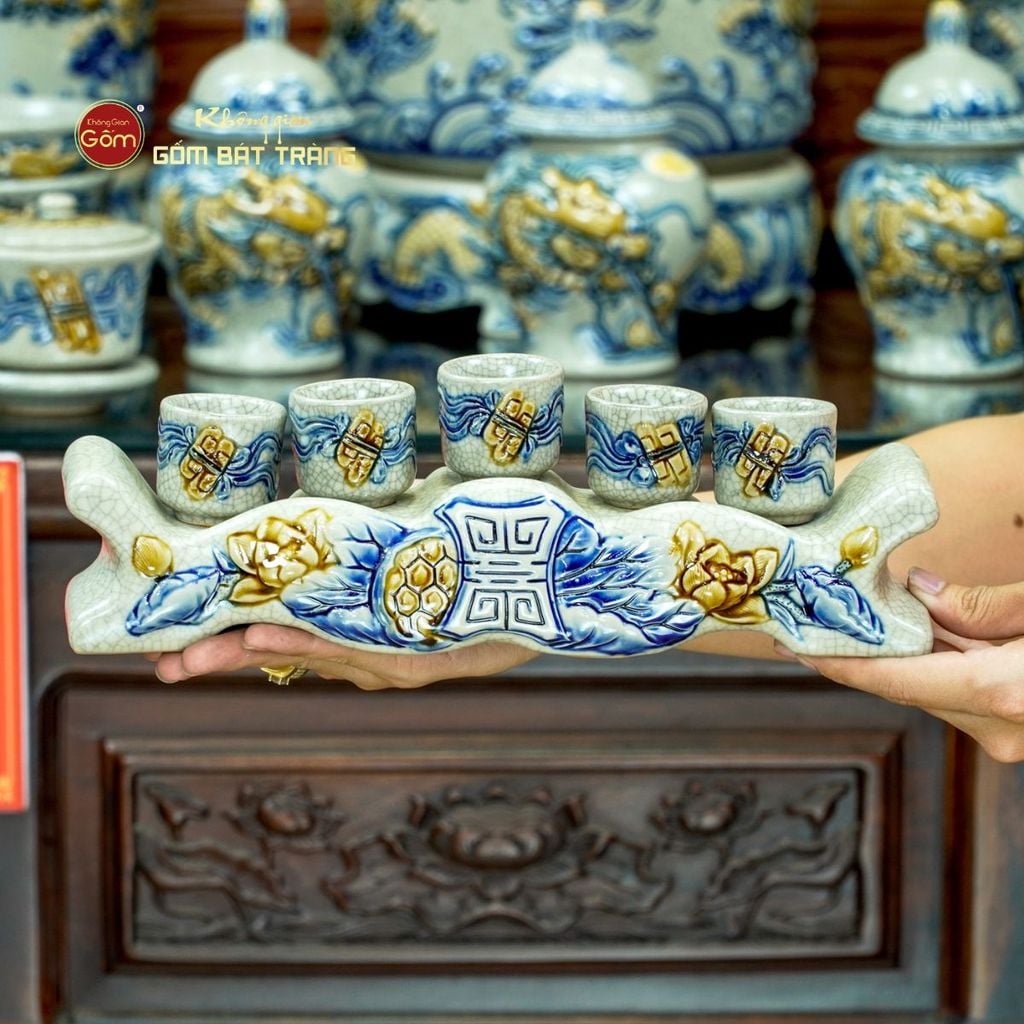 Bộ Đồ Thờ Gia Tiên (Cao Cấp 17 Món) Men Rạn