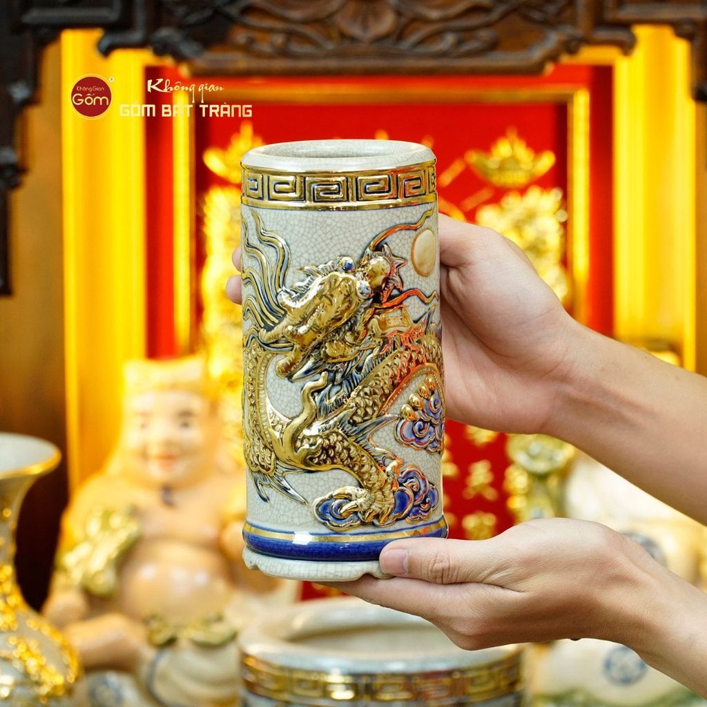 Bộ Đồ Thờ Thần Tài Thổ Địa (Cao Cấp 11 Món) Men Rạn Vẽ Vàng