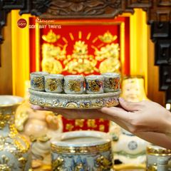 Bộ Đồ Thờ Thần Tài Thổ Địa (Cao Cấp 11 Món) Men Rạn Vẽ Vàng