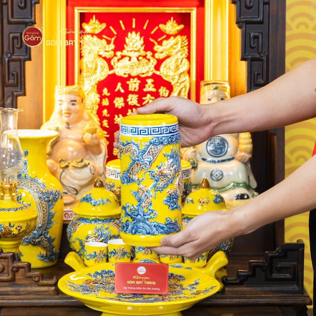 Bộ Đồ Thờ Thần Tài Thổ Địa (Cao Cấp 11 Món) Men Vàng