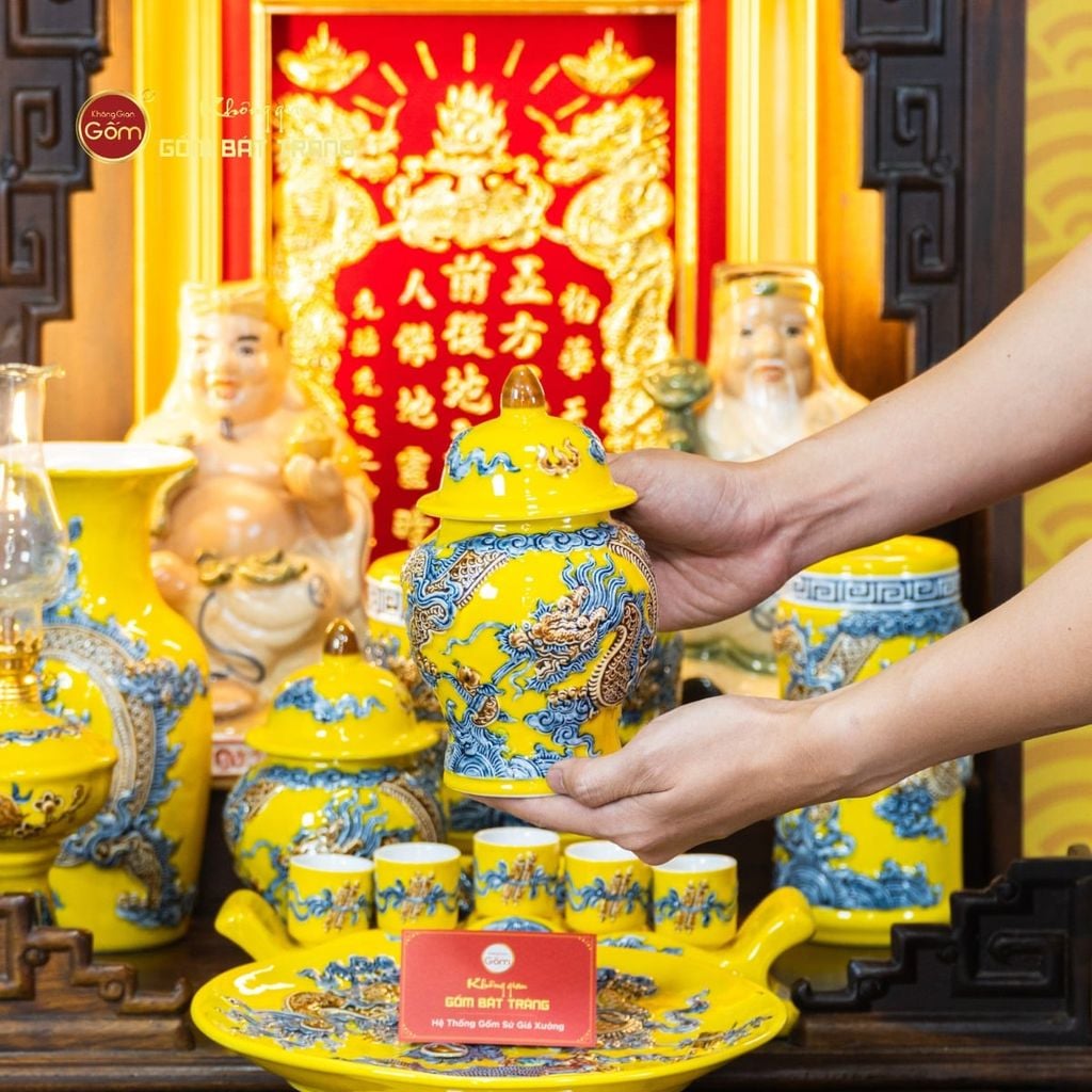 Bộ Đồ Thờ Thần Tài Thổ Địa (Cao Cấp 11 Món) Men Vàng