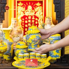 Bộ Đồ Thờ Thần Tài Thổ Địa (Cao Cấp 11 Món) Men Vàng