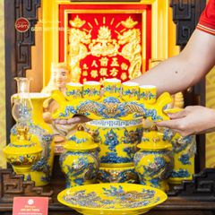 Bộ Đồ Thờ Thần Tài Thổ Địa (Cao Cấp 11 Món) Men Vàng