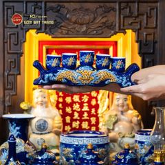 Bộ Đồ Thờ Thần Tài Thổ Địa (Cao Cấp 11 Món) Men Xanh Coban