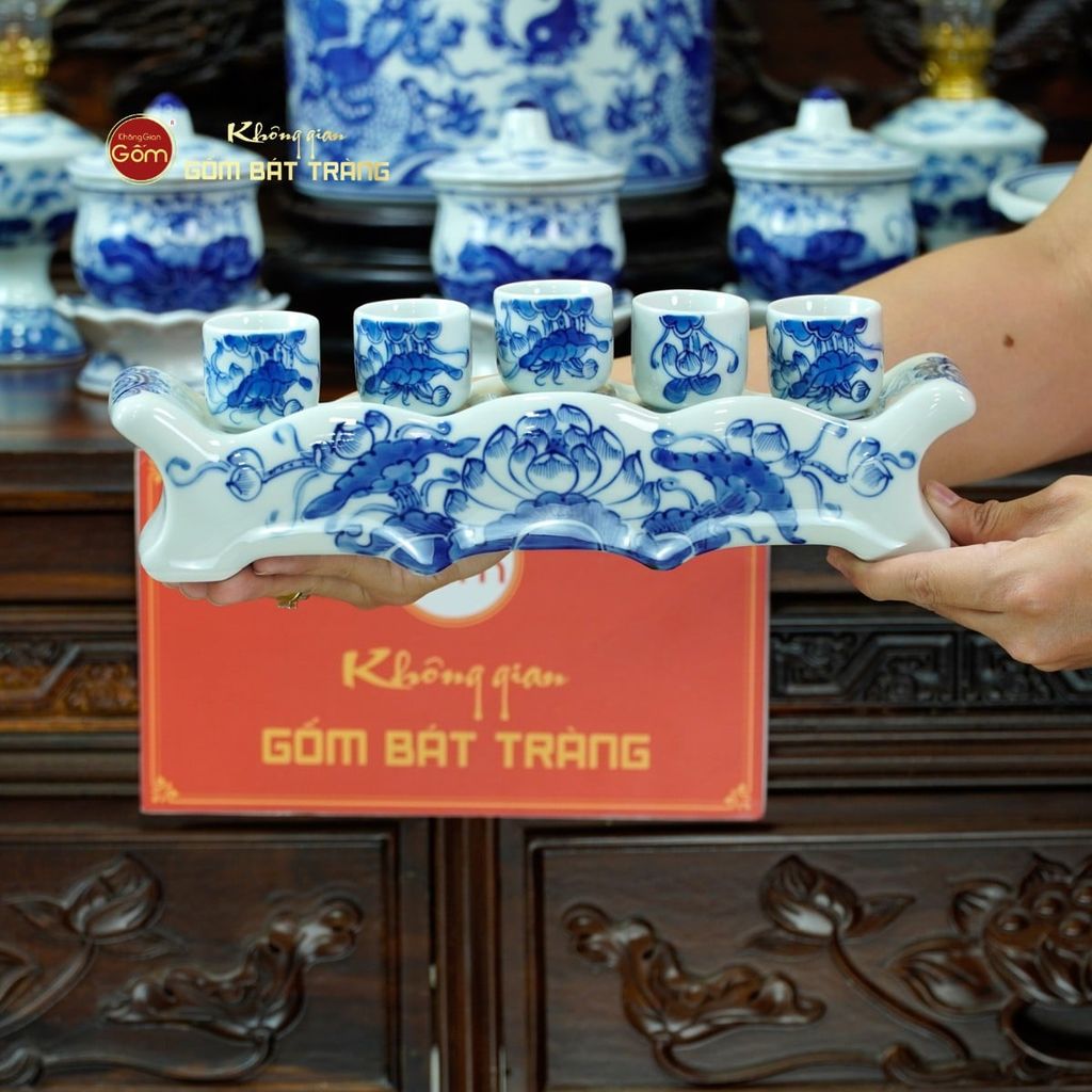 Bộ Đồ Thờ Bác Hồ (Cơ Bản 10 Món) Men Lam