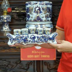 Bộ Đồ Thờ Bác Hồ (Cơ Bản 10 Món) Men Lam Nổi Vẽ Vàng