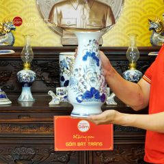 Bộ Đồ Thờ Bác Hồ (Cao Cấp 16 Món) Men Lam Vẽ Vàng