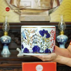 Bộ Đồ Thờ Bác Hồ (Cơ Bản 10 Món) Men Lam Vẽ Vàng