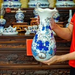 Bộ Đồ Thờ Bác Hồ (Cao Cấp 16 Món) Men Lam Vẽ Vàng