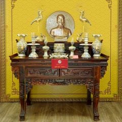 Bộ Đồ Thờ Bác Hồ (Cao Cấp 16 Món) Men Rạn Vẽ Vàng