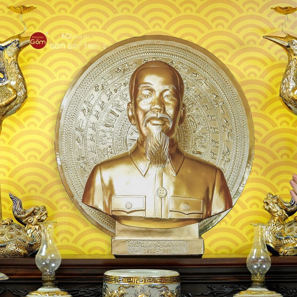 Bộ Đồ Thờ Bác Hồ (Cơ Bản 10 Món) Men Rạn Vẽ Vàng