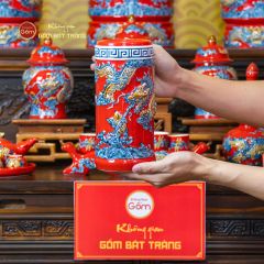 Ống Hương Thờ Men Đỏ Họa Tiết Cá Chép Hóa Rồng