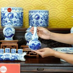 Bộ Đồ Thờ Gia Tiên (Cơ Bản 15 Món) Men Lam