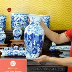 Bộ Đồ Thờ Gia Tiên (Cơ Bản 15 Món) Men Lam