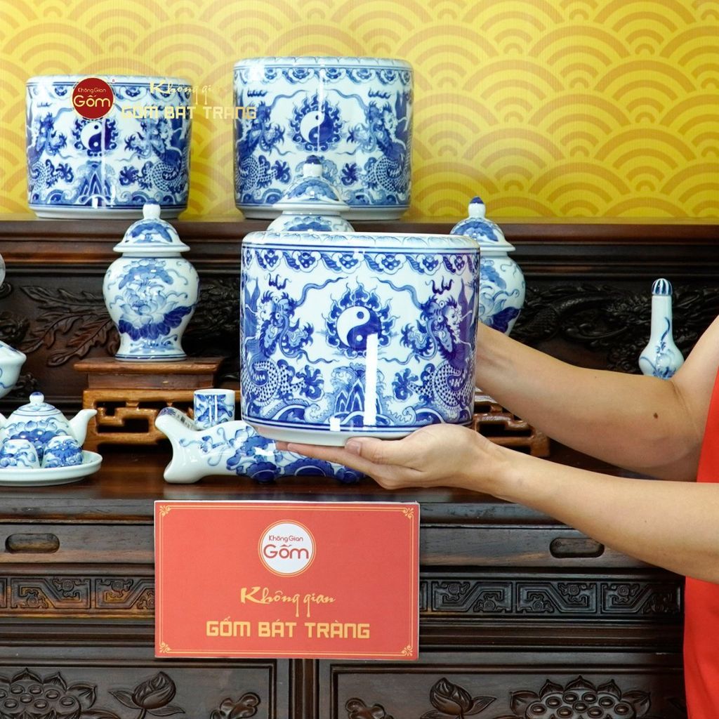 Bộ Đồ Thờ Gia Tiên (Cơ Bản 15 Món) Men Lam