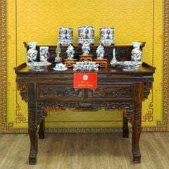 Bộ Đồ Thờ Gia Tiên (Cơ Bản 15 Món) Men Lam Nổi Vẽ Vàng