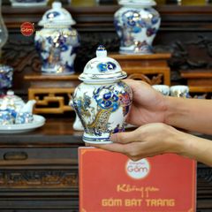 Bộ Đồ Thờ Gia Tiên (Cơ Bản 15 Món) Men Lam Nổi Vẽ Vàng