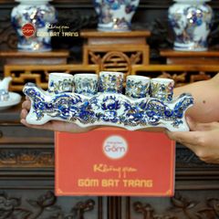 Bộ Đồ Thờ Gia Tiên (Cơ Bản 15 Món) Men Lam Nổi Vẽ Vàng