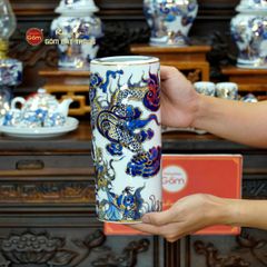 Bộ Đồ Thờ Gia Tiên (Cơ Bản 15 Món) Men Lam Nổi Vẽ Vàng