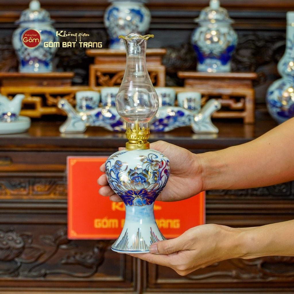 Bộ Đồ Thờ Gia Tiên (Cơ Bản 15 Món) Men Lam Vẽ Vàng