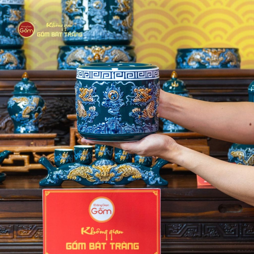 Bộ Đồ Thờ Gia Tiên (Cơ Bản 15 Món) Men Lục