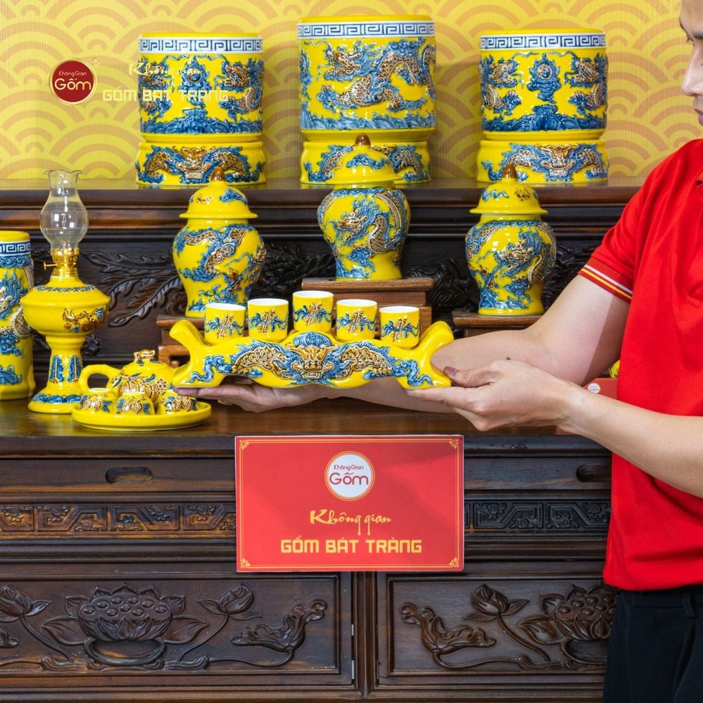 Bộ Đồ Thờ Gia Tiên (Cơ Bản 15 Món) Men Vàng