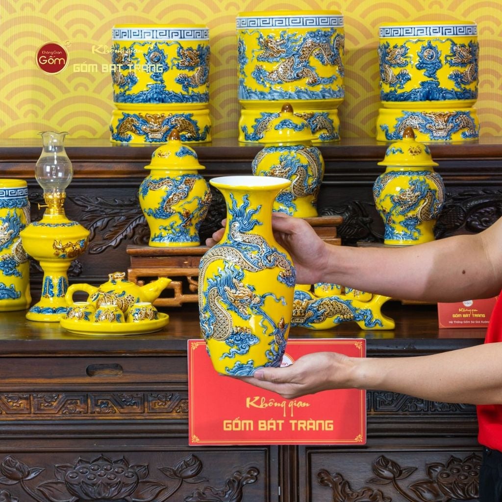 Bộ Đồ Thờ Gia Tiên (Cơ Bản 15 Món) Men Vàng