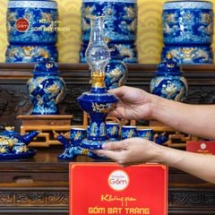 Bộ Đồ Thờ Gia Tiên (Cơ Bản 15 Món) Men Xanh Coban