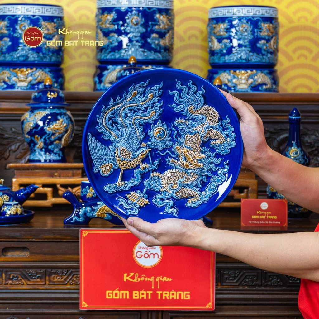 Bộ Đồ Thờ Gia Tiên (Cơ Bản 15 Món) Men Xanh Coban