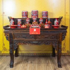 Đế Bát Hương Thờ Men Đỏ Họa Tiết Song Long Chầu Nguyệt