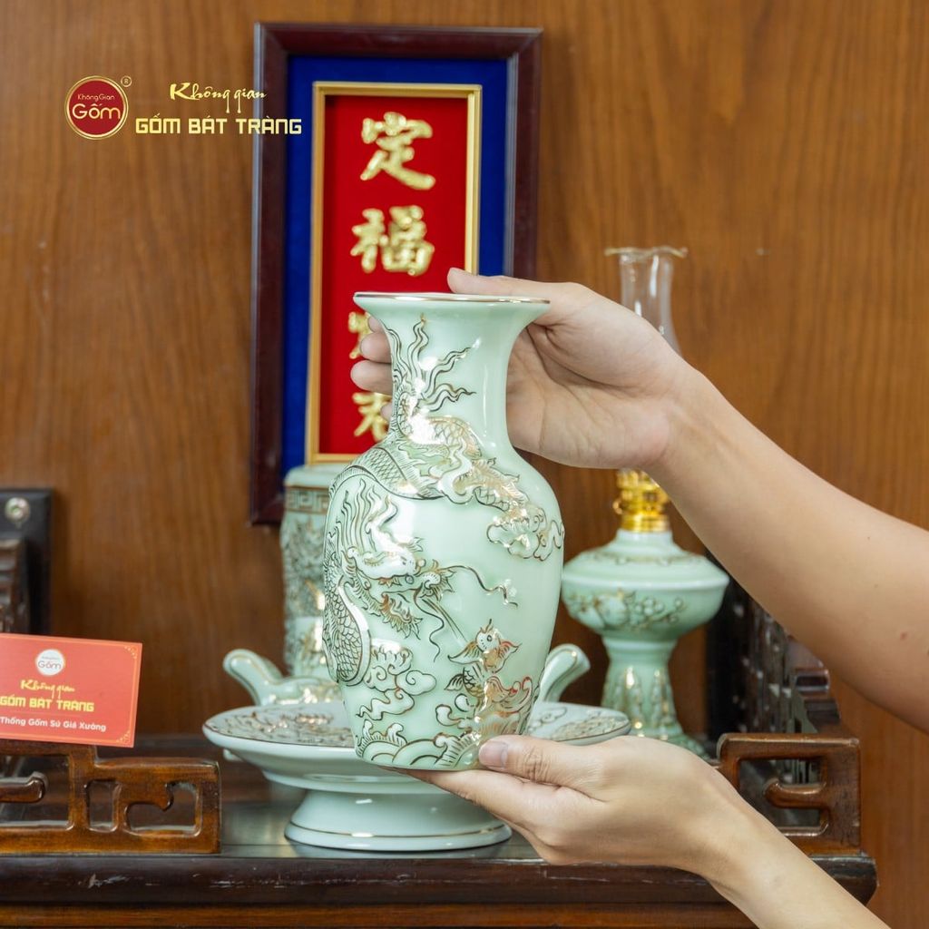 Bộ Đồ Thờ Ông Táo (Cơ Bản 6 Món) Men Hoàng Tộc Vẽ Vàng